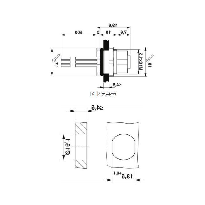 M12 12Pin、母头直型、法兰插座、板后安装、适用于PCB安装、64SC61P